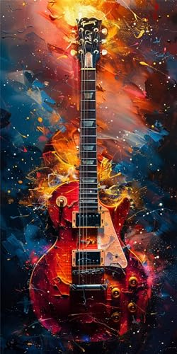 Guitare Peinture Numero Adulte, Eenfants Peinture par Numéro art Peinture par Numero Débutants Activité Manuelle, avec 3 Pinceaux et Acryliques Pigment, Decoration Murale Chambre 40X80CM (Sans Cadre)
