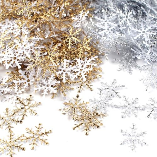 600 Stück Schneeflocken Deko,Tischdeko Weihnachten Streudeko Gold Weihnachts Party Klein Glitzer Weihnachtsdeko Winter Weiß Schneeflocke Christmas 2CM Geburtstagsdeko Wiederverwendbar,für Weihnachten
