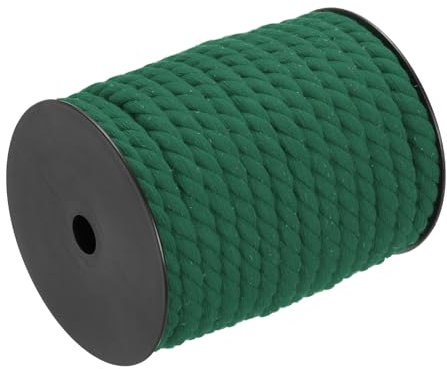 sourcing map Cuerda de algodón trenzada de 3 hebras, color verde oscuro, 10 mm x 75 pies, para colgar en la pared, colgador de plantas, tejer, anudar macramé