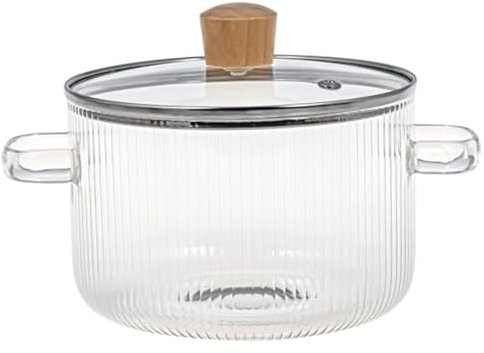 Marmites transparentes pour la cuisson Marmite en verre avec couvercle marmite nervurée en verre borosilicate résistant à la chaleur de 1,6 l/54 oz avec poignées batterie de cuisine en verre transpare