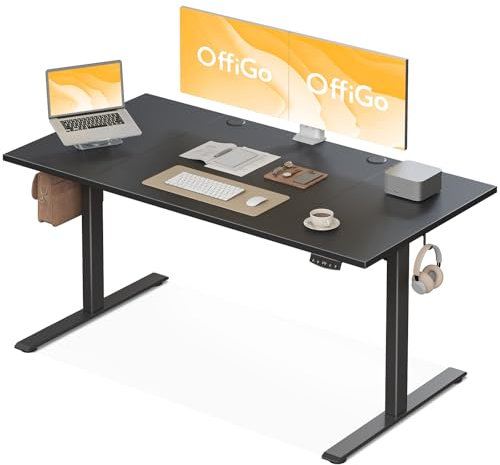 OffiGo Scrivania Regolabile in Altezza, 160 cm Scrivania Elettrica, Scrivania Ergonomica con Funzione di Memoria, Standing Desk, Modern Scrivania Computer per Casa e Ufficio, Nero
