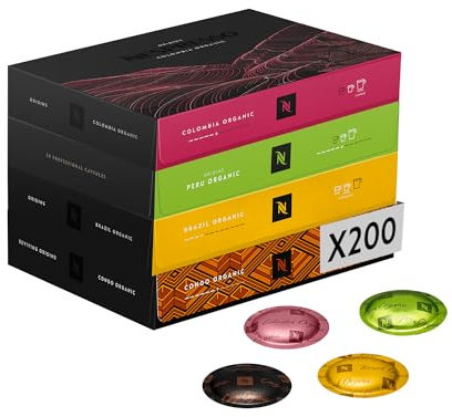 Nespresso Professionnel - Assortiment cafés BIO - 200 capsules (4 boîtes de 50) - Adapté aux Professionnels