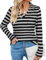 Gemulate Ladies Sweatshirts Jumpers for Women UK Womens Long Sleeve Tops Ladies Loose Jumpers Polo Neck Sweatshirt Casual Top -Striped-Grey/Black, M