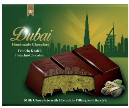 Dubaï Chocolat 90 g original pistache – avec chocolat, pistache et kadayif (cheveux d'ange) et de nombreuses autres variétés de chocolat Dubaï (90 g, pistache) + autocollants Heartforcards®