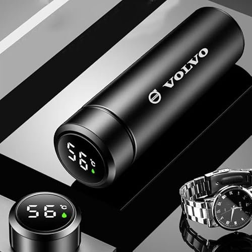 Auto Thermobecher Kaffeebecher mit Badge für Volvo V90,Edelstahl Isolierbecher Travel Mug LED Touchscreen Doppelwand Vakuum für Warme und Kalte Getränke Geschenk für Männer,A