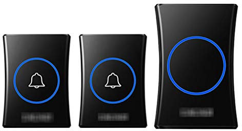 Campanello senza fili, kit campanello portatile resistente alle intemperie, senza fili, con spina a muro, 1 ricevitore, 2 pulsanti, 38 suonerie, 4 livelli di volume, portata 1000 piedi, ner(Nero