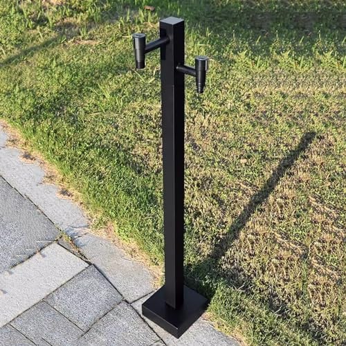Support de tuyau autoportant en acier inoxydable avec 2 robinets pour colonne d'eau de jardin verticale extérieure