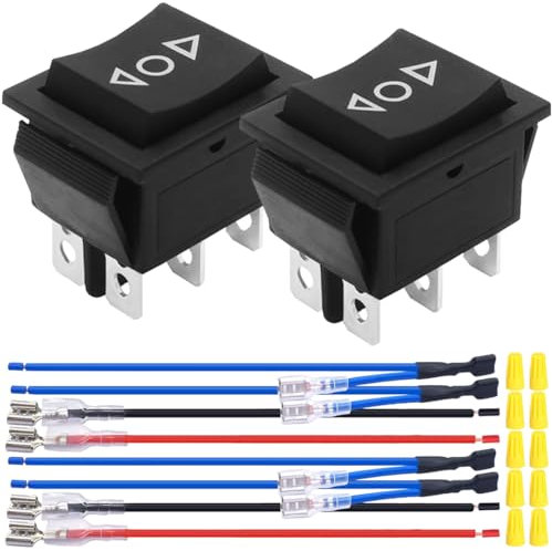 MKBKLLJY 2St. Momentaner Motorpolaritätsumkehr-Wippschalter DC 20A 12V DPDT 6Pin 3Position (ON)-Off-(ON) 16A 250V AC/20A 125V AC Automatischer Reset-Schalter mit Überbrückungsdrähten für Boote