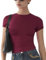 Womens Basic Short Sleeve Slim Fit T Shirts Soft Crewneck Crop Y2k Tees Summer Stretchy Cute Tops Burgundy S