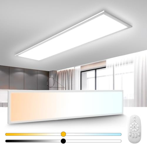 LED Deckenleuchte 100x25 cm, Flach Panel mit Fernbedienung, Dimmbar Lampe, Einstellbare Farbtemperatur (2700K Warmweiß - 6500K Kaltweiß), Beleuchtung in Bad Flur Schlafzimmer Balkon Wohnzimmer Küche K
