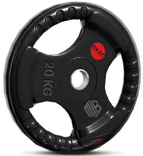 ManiBoom Olympische Hantelscheiben aus Eisen, 30 mm und 50 mm, mit Innenring aus Stahl und ergonomischem Dreifachgriff, Hantelscheibe, 2,5 kg, 5 kg, 10 kg, 15 kg, 20 kg (Ø 30 mm - 1 x 20 kg)