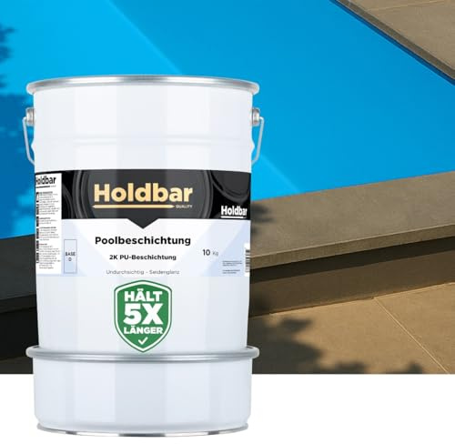 Holdbar 2K PU Poolbeschichtung Lichtblau (RAL 5012) 10 Kg - UV- & chlorbeständige, wasserfeste Polyurethan Schwimmbadfarbe - Poolfarbe für Betonbecken, Fliesen- GFK- & Kunststoff-Pools