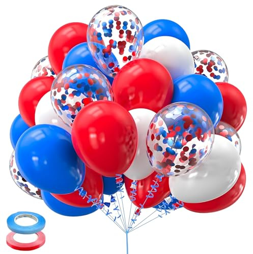XIMEY 60 Ballon Multicolore, Ballon Rouge Bleu Blanc, Ballons Paillettes Anniversaire, Mariage, Fête (Rouge, bleu, blanc, 60)