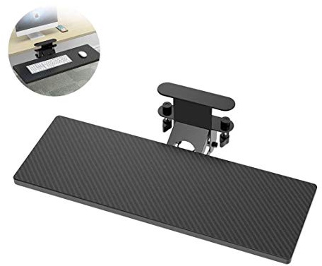 Adjustable Keyboard Tray Drawer - Under-Desk Keyboard Platform with Negative Tilt Clip-On Design Easy Installation Black 55x24cm - Ergonomic Computer Accessory
