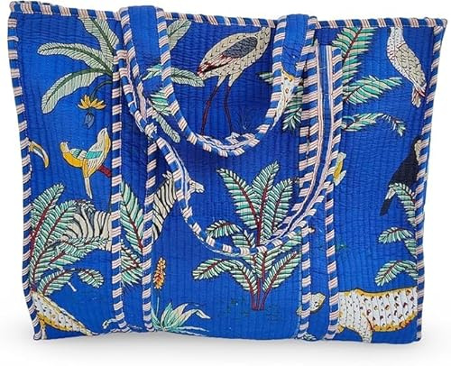 Generisch Indische Baumwoll-Stepptasche, Einkaufstasche, Vintage-Einkaufstasche mit Blumendruck, Ethno-Handgemachte Tasche