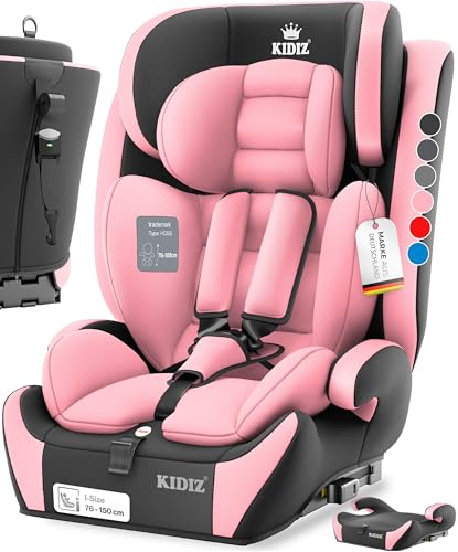 Kidiz® Siège auto pour enfant avec Isofix i-Size R129 100-150 cm jusqu'à 12 ans, siège auto pour enfant Groupe 1/2/3, siège évolutif, ceinture 5 points et appuie-tête réglable en hauteur, rehausseur