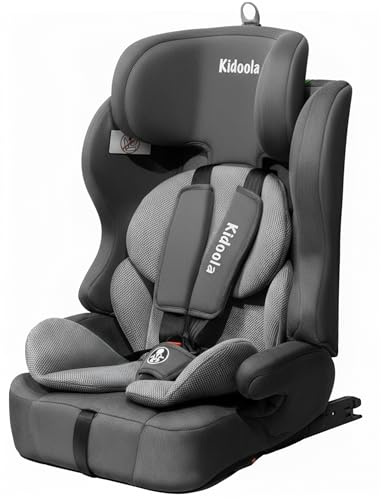 Kidoola Car Seat 15 Months-12 Years, ISOFIX R129 i-Size, 76-150cm, Grey | Adjustable 10-Position Headrest, Side Impact Protection & Soft Cushion Insert