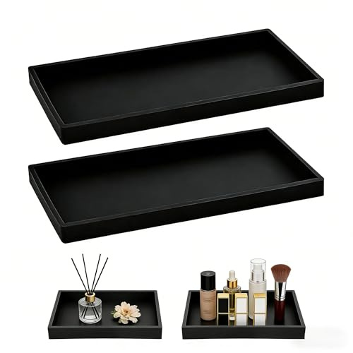 2 Stück Badezimmer Tablett, Aufbewahrungstablett, Dekotablett, Kosmetik Halter, Wasserdichtes und rutschfestes Silikon Tablett, für Badezimmer, Schminktische, Küchenspülen (Schwarz, 22×12cm)