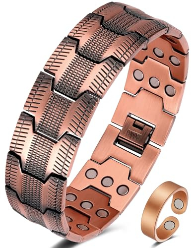 Jeracol kupferarmband herren mit magneten | 3row Ultrastarke Magnete 99,99% massives kupfer magnetarmband herren, verstellbare Größe und Schmuck – Geschenkbox