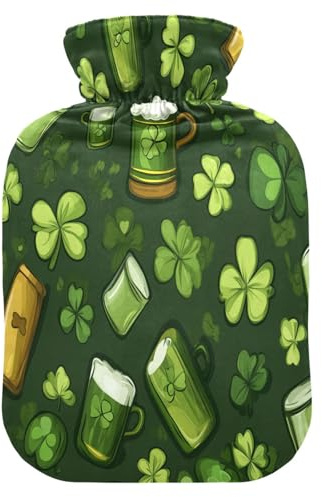 Beer Clovers Wärmflasche mit Fleece-Bezug, PVC-Wärmbeutel, 2 Liter