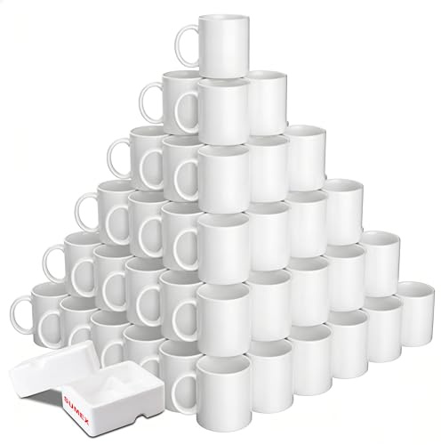 Sumex 48pcs 11oz Sublimation Mugs Blanks White Ceramic Coffee Cups for Tea, Milk, Latte, Hot Cocoa