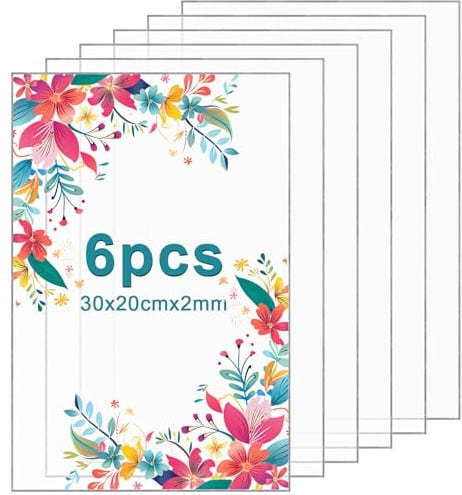 sitarcmin 6 Stück Plexiglas Platten klar 30 x 20 cm, 2 mm dick, bruchsicher transparente Kunststoffplatte, UV-beständige Acrylglasplatte als Ersatzglas für A4 Bilderrahmen DIY Malerei Beschilderung