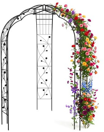 Relaxdays Rosenpavillon, Metall, HxBxT: 250 x 178 x 178 cm, Rosenbogen Garten, Rankbogen für Kletterpflanzen, schwarz