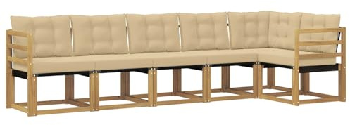 vidaXL Outdoor-Sofagarnitur mit Kissen 6 pcs Weiß und Beige, Gartenlounge, Moderne Sofas für draußen, strapazierfähige Sitzgruppe für Terrasse, Perfekter Komfort