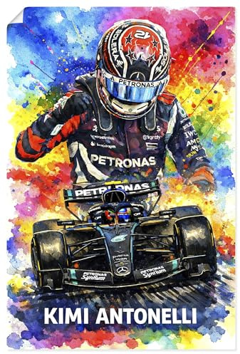 ARTLAND Wanddeko Poster & Kunstdrucke Wandposter 40 x 60 cm Kimi Antonelli Mercedes F1 Aquarell Illustration Rennsport Deko für Fans & Sammler U6FH
