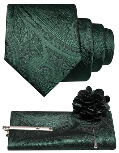JEMYGINS Barock Paisley Krawatte Set Herren Einstecktuch Krawattenklammer Ansteckblume Elegant für Hochzeit Gala Business Mehrfarbig