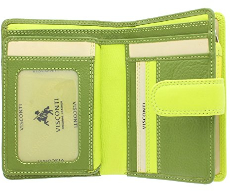Visconti Rainbow-Kollektion Geldbörse/Geldbeutel, Damen, Leder mit RFID-Schutz RB51 Grün Multi