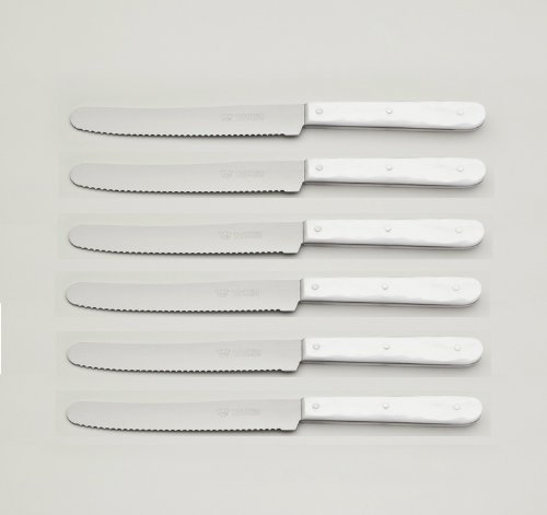 Tafelmesser Tischmesser 6 x Vespermesser imitiertes Perlmutt ondasilk rund mit Welle /// Messer Solingen Griffe Perlmutt dreifach genietet