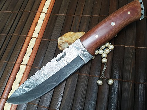Perkin - Coltello da caccia damascato con fodero, coltello di sopravvivenza