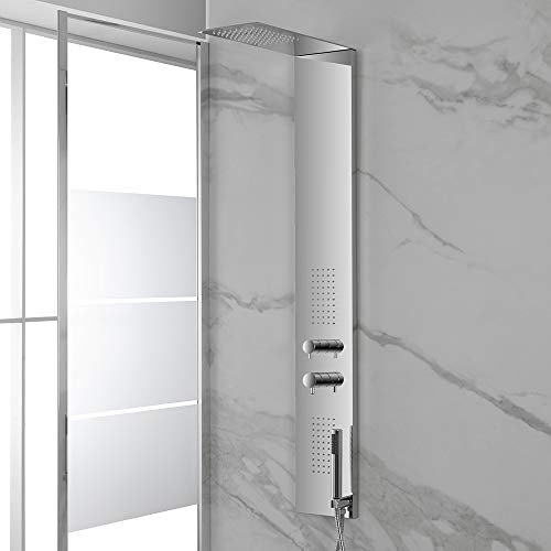 Colonna Doccia Slim in Acciaio Inox Cromo, 140x20 cm, 3 Funzioni con Finitura a Specchio