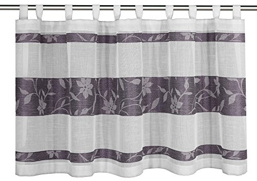 Albani Schlaufenpanneaux, 100% Polyester, 50 x 140 cm (H x B), fertig konfektioniert, 1 Stück, Willkommen Zuhause Joy, Weiß-Lila, 271709