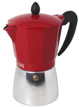 Imusa USA B120-43T - Cafetera de aluminio para 6 tazas, parte superior, color plateado y rojo