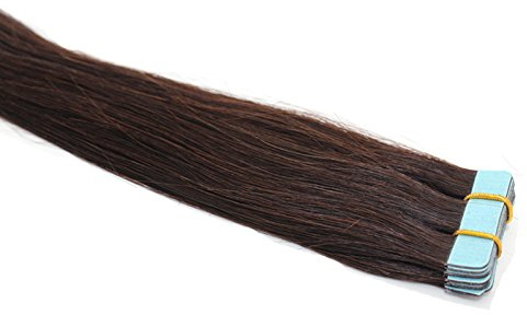 Tape In / On 100% Echthaar Remy Hair Extensions Haarverlängerung 2,5g / Tresse (50cm - 10 Tressen - #1B Schwarzbraun)