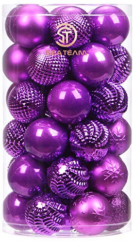 Sea Team 41-Pack Christmas Ball Ornaments with Strings, 60mm/2.36 Medium Size Baubles, Shatterproof Plastic Christmas Bulbs, Hanging Decorations for Xmas Tree, Holiday, Wedding, Party, Purple