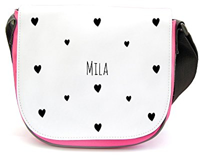 ilka parey wandtattoo-welt Kindergartentasche Kindertasche Umhängetasche Schultertasche Tasche Herz Herzen mit Wunschnamen kgt03 - ausgewählte Farbe: *weißer Aufdruck*