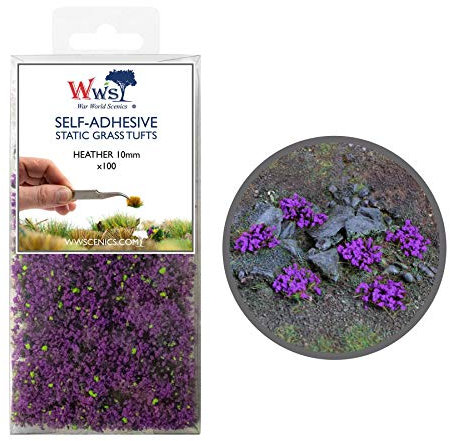 War World Scenics Self Adhesive Static Grass Tufts x 100 – Heather, 10mm – Model Railway Wargame Scenery Railroad Modelling Diorama Miniature Hobby Tabletop