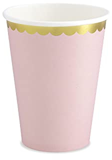 PartyDeco Cond6 Verres en Carton Rose avec Bordure dorée