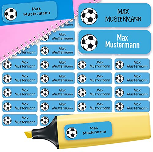 Sunnywall® Namensaufkleber Kinder Schule Fußball Aufkleber Namensetiketten | 60 Stück Klebeetiketten zum Beschriften 4,8x1,6cm Kita Schulanfang | wasserfest