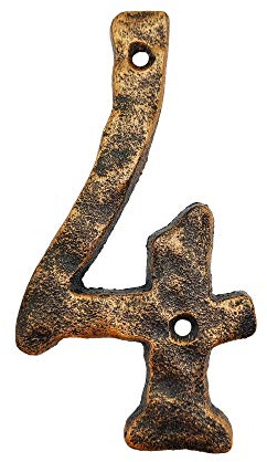 Hausnummern, rustikale Hausnummer aus Gusseisen, mit einzigartigem gehämmertem Aussehen mit ungleichmäßigem antikem Messing-Finish, Nummer 4, 14 cm
