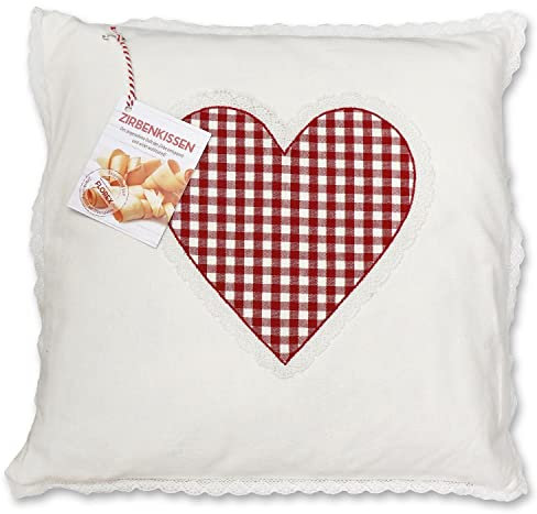 Florex Zirbenkissen Landhaus Stil großes Herz-Motiv befüllt mit Zirbenspäne 40x40 cm