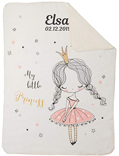 Wolimbo Duo Babydecke mit Namen - Motiv kleine Prinzessin - Lammfell Optik - 75x100cm