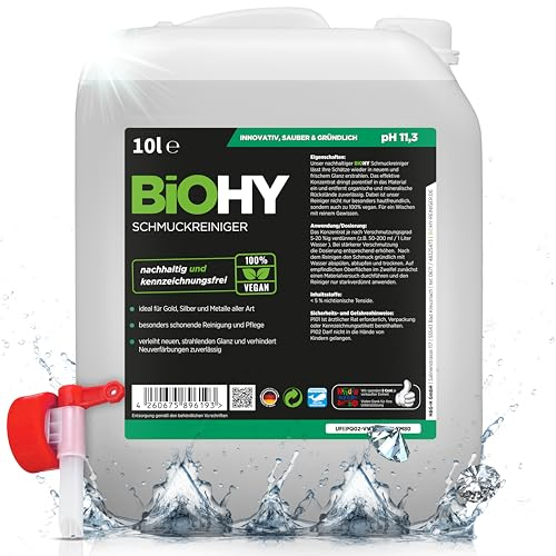 BiOHY Schmuckreiniger (10 Liter Kanister) + Auslaufhahn | Aktive Glanzformel | flüssiges Konzentrat für jedes Ultraschallgerät | für Uhren, Schmuck und Edelmetalle | effektive Ultraschall Reinigung