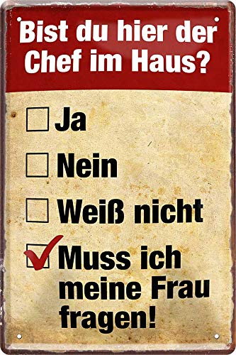 schilderkreis24 Blechschilder Kollektion 20x30cm – Lustige Sprüche für Mann & Frau, Humorvolle Wanddeko und Geschenkideen (Chef Haus, Frau fragen!)