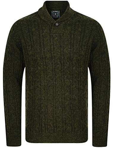 Tokyo Laundry Men's Shawl Neck Chunky Cable Knit Jumper Green
