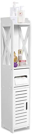 Badezimmerschrank Hochschrank Badschrank Schmal WC Schrank Eckschrank Badezimmer Stehend Unterschrank Beistellschrank Badkommode Sideboard Wasserdichter Organizer Aufbewahrung, 80 x 15,5 x 15 cm