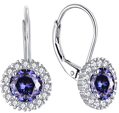 JO WISDOM Damen Hängende Ohrringe Runde Silber 925 mit 3A Zirkonia Dezember Geburtsstein Tansanit Farbe Kristall,Schmuck für Frauen